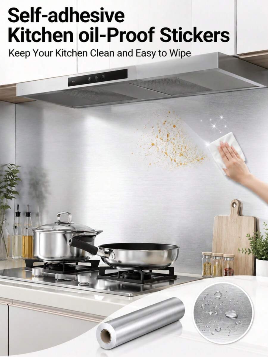 Giấy bạc nhôm tự dính 40cm x 2-4m, chống thấm nước và chịu nhiệt, nhãn dán chống dầu mỡ cho bồn rửa/tủ/ngăn kéo nhà bếp, phụ kiện bồn rửa nhà bếp. - Chải - Xem 1