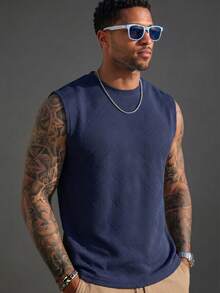 Camvyn Men's Summer Classic Minimalist Sleeveless Crew Neck Tank Top, Suitable For Sports, Fitness And Daily Wear - Navy Blue - View 2