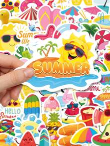50Pcs Summer Pool Holiday Graphic Stickers, Featuring Tropical Fruits, Pool Toys & Beach Icons Decals, Decor To Custom Stationery, Gift Box & Summer Daily Accessories - Multicolor - View 2