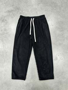 Plus Size Men's Thick Corduroy Long Pants, Comfortable Texture, Minimalist Label Decoration On Back Pocket, Suitable For Casual, Sports, Work Commute - Black - View 6