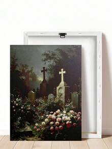 1 pieza Impresión gótica de fantasma oscuro, rosa del cementerio, fantasma en el cementerio bajo la luz de la luna, regalo ideal, adecuado para dormitorio, sala de estar, oficina, arte de pared, decoración de pared, decoración del hogar, decoración de la habitación, arte de pared en lienzo, pósteres, arte de pared con marco, marco opcional - 1 unidad - Ver 14