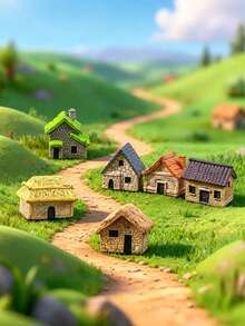 6pcs Miniature Landscape Houses, Mini Villa Resin Figurines, Thatched Cottage Micro Landscape Decor, Suitable For Model Landscape Architecture, Desktop Terrain, Gardening DIY Fairy Garden, Bonsai Succulent Decoration And Glass Container Flower Pot Decoration - Multicolor - View 6