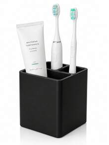 3-Slot Silicone Toothbrush Holder, Can Store Electric Toothbrush And Toothpaste, Non-Slip Base, Easy To Clean, Black/White/Marble Pattern - Multicolor - View 4