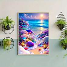 海洋主題 5D DIY 鑽石畫套件－海灘貝殼設計，全圓鑽，壓克力牆面裝飾，適合居家與辦公室，初學者完美禮物，鑽石畫配件 - 圓鑽 - 查看 3