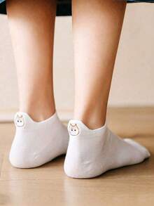 1/5/10 Pairs Women's Multi-Color Cat Embroidery Ribbed Boat Socks, Skin-Friendly Soft Cute Sweet, Morandi Color, Cute, Japanese And Korean Style, Comfortable Minimalist Low-Cut Invisible Boat Socks, Suitable For Home And Gift, Suitable For Home Leisure Scenes, Randomly Mixed - Multicolor - View 5