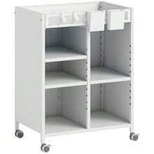 Rolling Bookcase, 4 Tiers, Adjustable Shelves And Hanging Baskets For Office And Living Room, White - 白色 - 查看 1