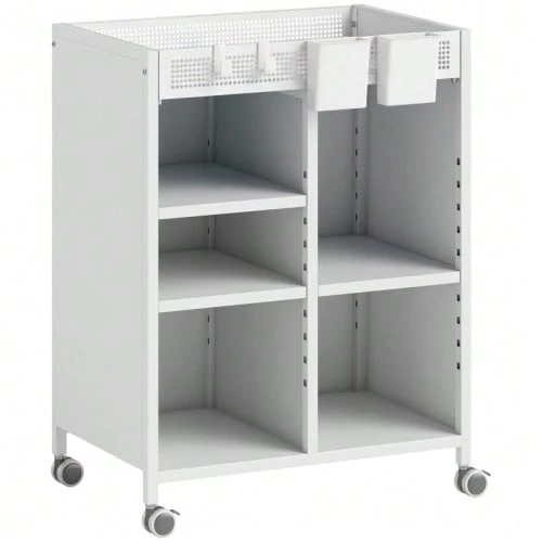 Rolling Bookcase, 4 Tiers, Adjustable Shelves And Hanging Baskets For Office And Living Room, White - 白色 - 查看 1
