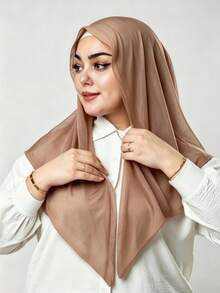 1 pièce Hijab triangle en mousseline instantané avec lien, enroulement rapide, antidérapant, sans sous-hijab requis, sans pliage, convient pour le port quotidien, la prière et les voyages - kaki clair - Voir 2