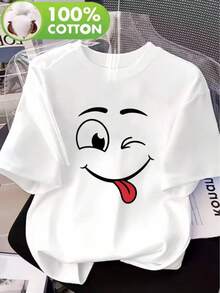 New Women's T-Shirt; With Playful Cartoon Patterns; Ribbed Crew Neck, Short Sleeves; Breathable And Sweat-Wicking; Made From 100% Cotton; Comfortable - 白色 - 查看 1