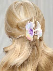 1/2/4/6pcs Women's Fashion Sweet Gradient Color Curly Heart Flower Grasp Clamp Half Tie Hair Hair Claw Headwear Hair Accessories - Multicolor - View 5