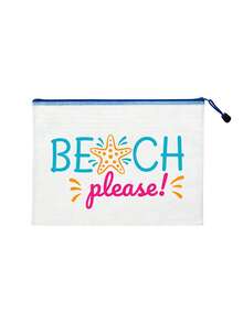 PVC防水海灘防曬化妝包，彩色網格化妝袋，印有「BEACH PLEASE」字樣與海星圖案，海灘主題收納包，大容量透明旅行盥洗包，適合度假、浴室、宿舍、夏季海灘、游泳與旅行。獨特生日禮物、旅行紀念品、教師節禮物、開學必備 - 彩色 - 查看 12