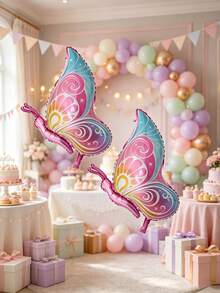 2pcs 28.7 Inch Side-Flying Butterfly Shaped Aluminum Foil Balloons, Butterfly Theme Birthday Wedding Party Gathering Decoration Balloons - View 1