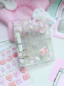 M5 Pink Rose Gate A6 6-Ring Transparent Loose-Leaf Notebook, Sampul Buku Catatan Loose-Leaf Motif Bunga Lucu dengan Halaman Dalam Dekoratif, Perencana Scrapbook Gaya Jepang yang Imut, Cocok untuk Catatan Harian - A - View 8