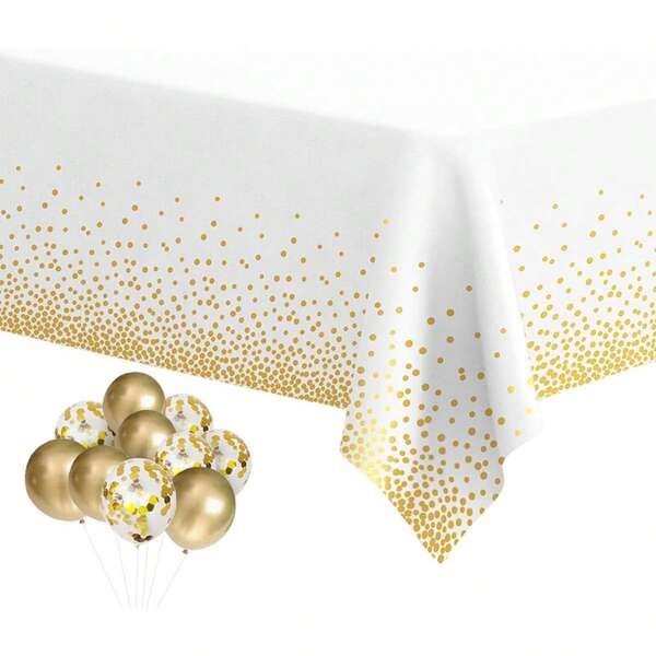 1pc Gold Polka Dot Fancy Plastic Tablecloth - Perfect For Birthday Party, Wedding, Anniversary, Shower, Halloween, Thanksgiving, Christmas Gift, Disposable Tablecloth