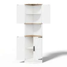 Sweiko Space-Saving Corner Pantry Cabinet With Door, Rustic-Style Storage Cabinet For Kitchen, Dining Room And Home, Open And Closed Shelves, Easy Assembly - White - View 5