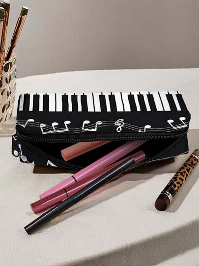 Premium Oxford Fabric Piano Pattern Pencil Case, Multifunctional Storage Bag, Can Be Used As Pencil Case Or Coin Purse, Perfect For Storing Student Stationery Or Organizing Coins And Tickets. Made Of Durable And Stain-Resistant Material With Smooth Zipper. Stylish Black And White Piano Key Design, Excellent Stationery Accessory And Ideal Gift For Back To School Or Music Lovers