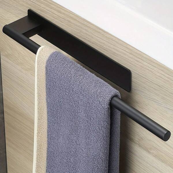 1 pieza Barra de toallas de acero inoxidable, estante de toallas montado en la pared sin taladro, opcional en negro o plata, fácil instalación, apto para cocina, a prueba de óxido, perfecto para secar toallas húmedas, regalo de Navidad ideal y accesorio de cocina