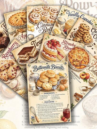 Premium Thick Cardstock Vintage Baking Recipe Postcards (20pcs) Vintage Style Material/Scrapbook Collage Supplies; Size Approx. 10.16 X 15.24 Cm (Approx. 4 X 6 Inches). Suitable For Scrapbooking, DIY Crafts, Home Decor Art And Collection. Vintage Design Style, Ideal Choice For Handmade Projects, Decorative Display, Holiday Gifts And DIY Enthusiasts.