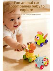 Multi-Play Cartoon Animal Inertia Toy Car, Baby Hand-Grip Exercise Toy, Soft Silicone Teether, Fun Crinkle Paper Rattle, Multiple Rotating Parts, Portable And Durable Infant Enlightenment Toy - Multicolor - View 8