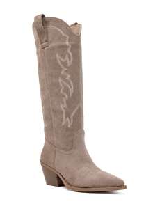 Bottes Santiagos Hautes En Suédine à Broderies Western – L'Élégance Cavalière - Khaki - View 3