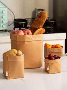 1pc Multi-Size Thick Kraft Paper Fresh-Keeping Bag, Foldable Upright Household Kitchen Food Storage Bag For Fruits, Potatoes, Bread, Breathable Moisture-Proof Paper Bag - Multicolor - View 2