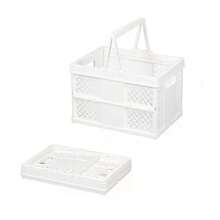 1pc Plastic Folding Storage Basket Organizer Box With Handles, Stackable Storage Rack Basket For Bedroom Closet Kitchen Bathroom Home Organization, Durable Portable Container Shelf - Multicolor - View 5