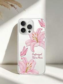 夏季 1 件花卉客製化家庭好友情侶姓名文字防震透明手機殼，相容 iPhone 11/12/13/14/15/16/16 Pro/16 Plus/16 Pro Max/17 Pro Max/S26/S25/A56/A55 及其他 Android 機型，送給朋友的禮物 - 無色 - 查看 2