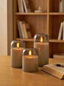 3pcs Grey Flameless Candle Lights With Timer And Remote Control, Battery Operated LED Wish Electronic Candle Lights For Wedding, Dining Table, Halloween, Christmas, Valentine's Day, Desktop Decor And Holiday Arrangement - Grey - View 3