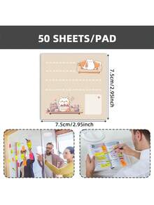Healing Soft Cute Animal Memo Pad, 4 Warm Hand-Drawn Layout Designs Including Sofa Lounging, Party Cake, Pool Play, Home Office Scenes, Soft Cute Kitten Image With Gentle Lines - A - View 8