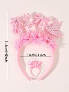 1pc Pink Ballet Girl Floral Headband,Exquisite Glitter Ballet&Shoes Dancing Girl&Bow&Ballet Skirt,Elegant Fashion Stage Performance Hair Accessory - Pink - View 6