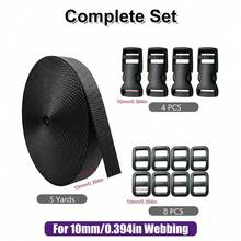HSDOUBLE 10-50mm Buckles Straps Set 5 Yards Black Nylon Webbing Strap 4 Pcs Quick Side Release Plastic Buckle Adjustable 8pcs Tri-Glide Slide Clip - Complete Buckles Straps Set - View 16