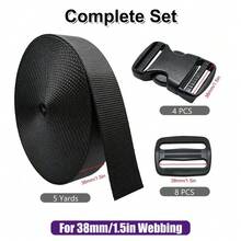HSDOUBLE 10-50mm Buckles Straps Set 5 Yards Black Nylon Webbing Strap 4 Pcs Quick Side Release Plastic Buckle Adjustable 8pcs Tri-Glide Slide Clip - Complete Buckles Straps Set - View 13