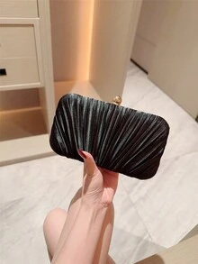 1pc Gold Glitter Leather Box Clutch Evening Bag, Fashion Luxury Party Handbag, Formal Evening Bag, Ball Clutch, Chain Crossbody Bag, Square Bag - Black - View 5