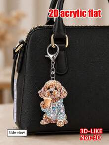 Llavero plano 2D con patrón de perro teddy marrón lindo bebiendo té con leche, llavero estético de taza de té con leche de mascota linda, adecuado para parejas, cumpleaños de dueños de perros, Día del Maestro, regreso a clases, regalos de apertura escolar, duradero y ligero, aplicable para llavero de coche, llavero de teléfono, decoración de llavero de mochila y billetera - A - Ver 4