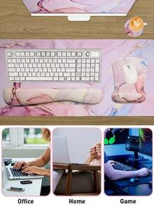 Alas Mouse Game, Alas Meja Besar, Alas Meja Lucu, Set 4-in-1 XXL Alas Mouse + Gelang Keyboard + Gelang Mouse + Tatakan Gelas dengan Alas Meja Ergonomis Cocok untuk Komputer Desktop Kantor Rumah, Tekstur Marmer - View 9