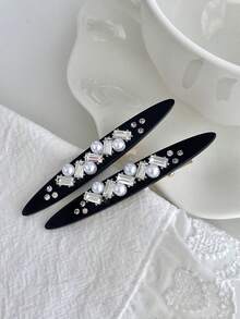 1pc New Black Pearl Rhinestone Hair Clip Women's Premium Elegant Side Alligator Hair Clip Versatile Hair Accessory - Multicolor - View 1