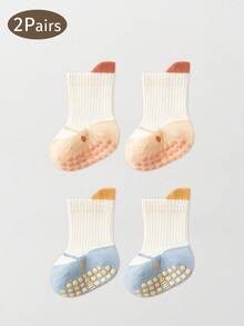 2 Pairs Boneless Mid-Calf Large Area Dotted Non-Slip Shoe-Like Socks For Infants And Toddlers, Spring/Summer Floor Socks - Multicolor - View 3