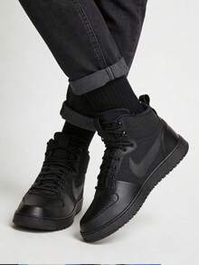 Nike Court Borough Mid Classic Leather Casual Comfortable Versatile Fit Mid-Top Sneakers For Men - Black - View 1