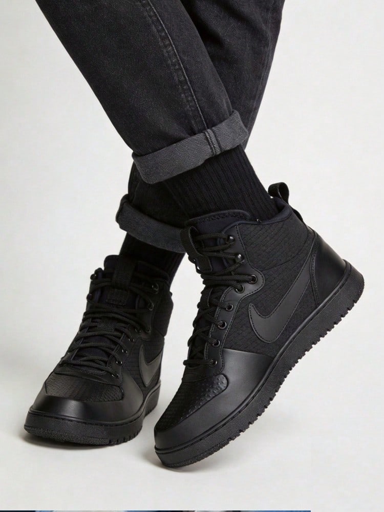 Nike Court Borough Mid Classic Leather Casual Comfortable Versatile Fit Mid-Top Sneakers For Men - Black - View 1