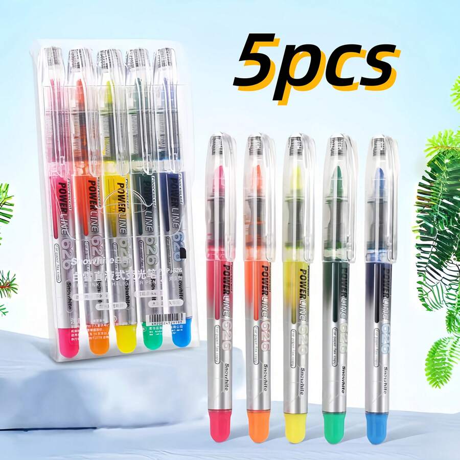 5pcs Single Tip Fluorescent Marker Pen Set, Direct Liquid Colorful Highlighter Pens For Journaling, Office, Marking And Note-Taking - 5 Pieces/set - View 1