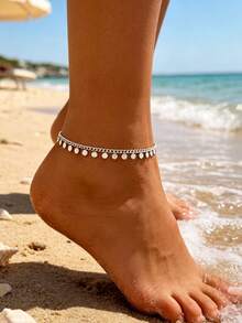 1pc Women's Bohemian Style Round Disc Anklet, Women's Daily And Beach Vacation Jewelry Accessory, Random Number Of Round Discs (1~3cm Error Due To Manual Cutting) - Silver - View 5