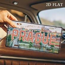 2D Flat Vintage Prague License Plate Frame - 30.0X15.01cm, Featuring Rustic European City Landscape Design With "PRAGUE" Text, Suitable For Car Decoration, Garage Or Home Wall Art, Easy To Install (Random Style) - A - View 5