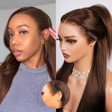 Uveous Chocolate Brown Glueless Lace Front Wigs Human Hair 13X4 Straight Lace Frontal Human Hair Wigs Pre Plucked Hairline 4# Colored Brown Frontal Wigs Human Hair 26 Inch - S4 - 查看 1