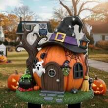 2D Flat, 1pc Spooky Pumpkin House Garden Stake - Indoor Halloween Decoration With Eyes And Witch Hat, Bat And Pebble Path Design - Easy To Install For Planters, Gardens, Yards, Thanksgiving And Year-Round Decor - Suitable As Yard Gift - Cute Spooky Design For Halloween Parties, Garden Decor, Garden Decoration - A - View 5