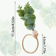 6pcs Napkin Rings, Including Rustic Farmhouse Style, Eucalyptus, Wooden And Bohemian Green Leaf Napkin Rings. Suitable For Spring/Summer, Thanksgiving, Christmas, Bridal Shower And Wedding Table Decor - Green - View 2