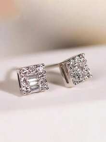 1 Pair Women's Elegant Cubic Zirconia Stud Earrings, Suitable For Wedding, Engagement, Anniversary, Valentine's Day Gift - 3# - View 1
