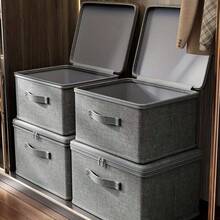 Grey Linen Foldable Storage Box With Lid And Handle, Large Capacity Stackable Wardrobe Organizer, Dust-Proof Fabric Storage Bin, Suitable For Clothes, Blankets, Toys, Books, Multi-Scene Closet, Bedroom, Storage Room, Living Room Home Storage,Bedroom Room Decor,Back To School - Grey - View 7