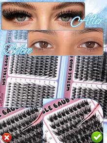 MEM 580pcs D-Roll DIY False Eyelash Clusters, D-Roll Eyelash Clusters, D-Roll 10-18mm Mixed Natural Eyelash Extensions, Super Dense Long Eyelash Clusters, Curled Single Eyelashes, Cartoon Effect Eyelashes, Suitable For Beginners To Use At Home - D - View 6