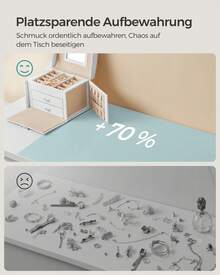 SONGMICS Schmuckkästchen 3 Ebenen, Schmuckkasten mit Griff, 2 Schubladen, Schmuckschatulle mit Spiegel, Schloss, Schmuckaufbewahrung für Reisen, modern, Geschenkidee - Weiss - Übersicht 6