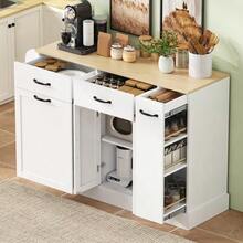 Modern Sideboard With Various Drawers, Buffet Cabinet With Waste Bin Compartment And External Spice Rack For Dining Room, Living Room And Kitchen (White) - White - View 5